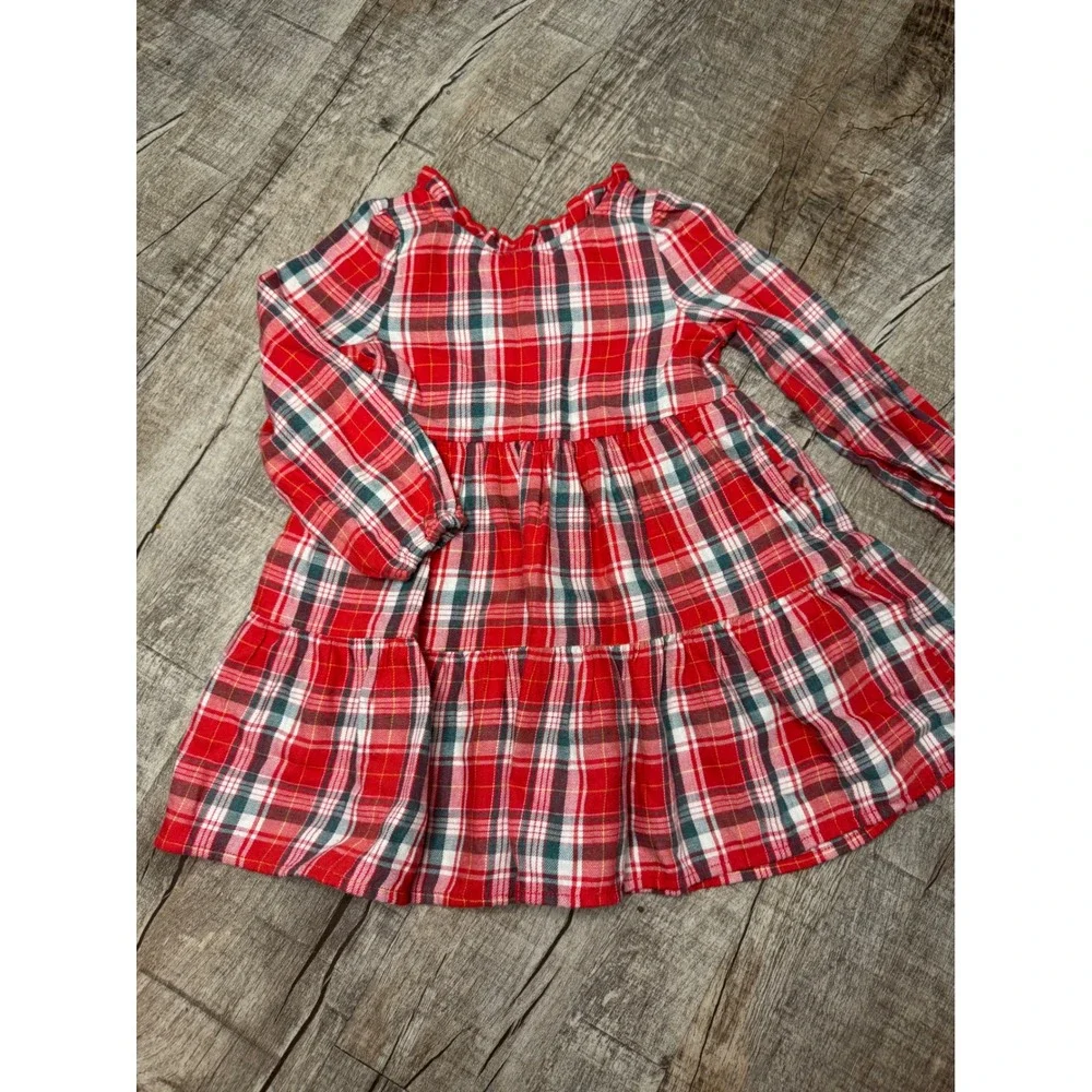 Toddler Girls Red Plaid Tiered Long Sleeve Holiday Dress 2T
